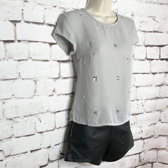 H&M DIVIDED sheer grey top with clear crystal embellishments short sleeve Size 2 - Picture 2 of 15